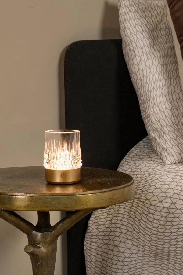 Lucide LILY - wiederaufladbare Tischlampe - Akku/Batterie - Ø 8 cm - LED Dim to warm - 1x3W 2700K/3000K - Mattes Gold / Messing - Set von 3 - Atmosphäre 1